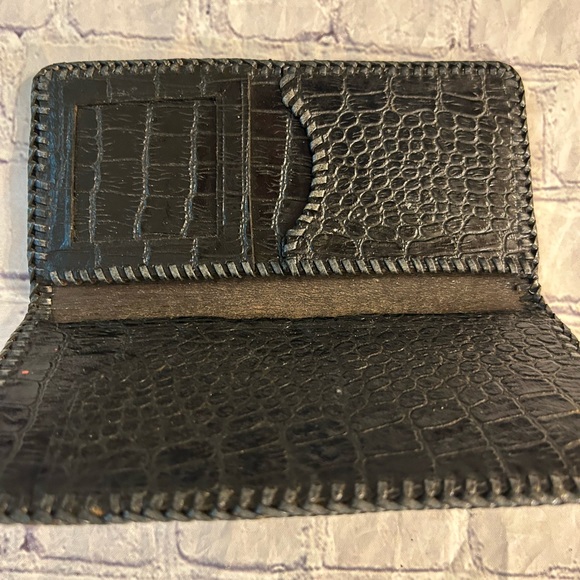 VINTAGE FAUX ALLIGATOR LIKE SKIN PRINT MENS BLACK WALLET - Picture 5 of 5